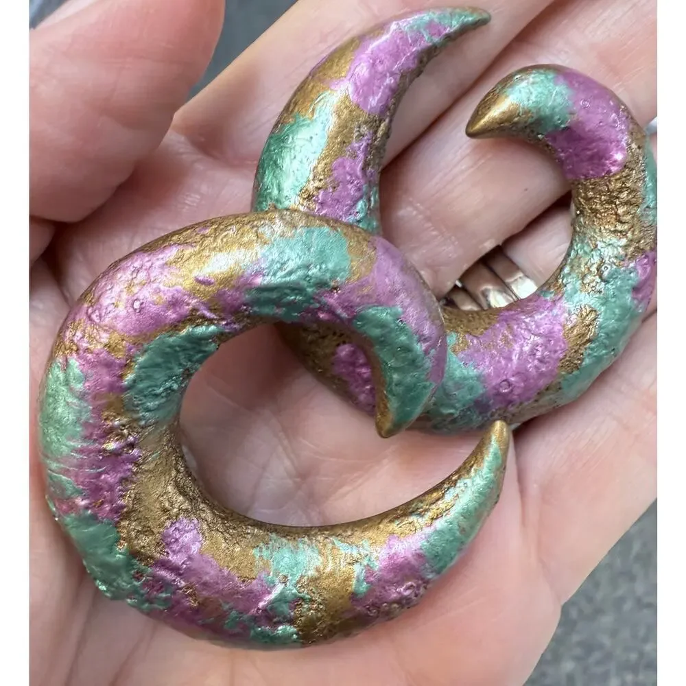 VTG 80s Swirl Painted Post Earrings Very Lightweight Purple/Green
